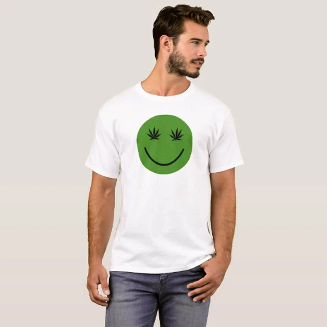 Nutcase Designer Round Neck Men's T-Shirt Wrinkle-Free Poly Cotton Tees - Green Face - Image 3