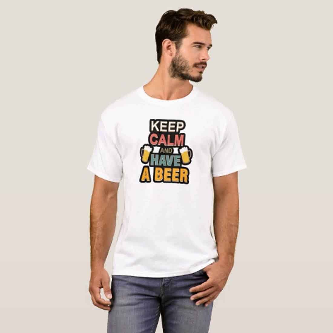 Nutcase Designer Round Neck Men's T-Shirt Wrinkle-Free Poly Cotton Tees - Keep Calm and Beer - Image 3