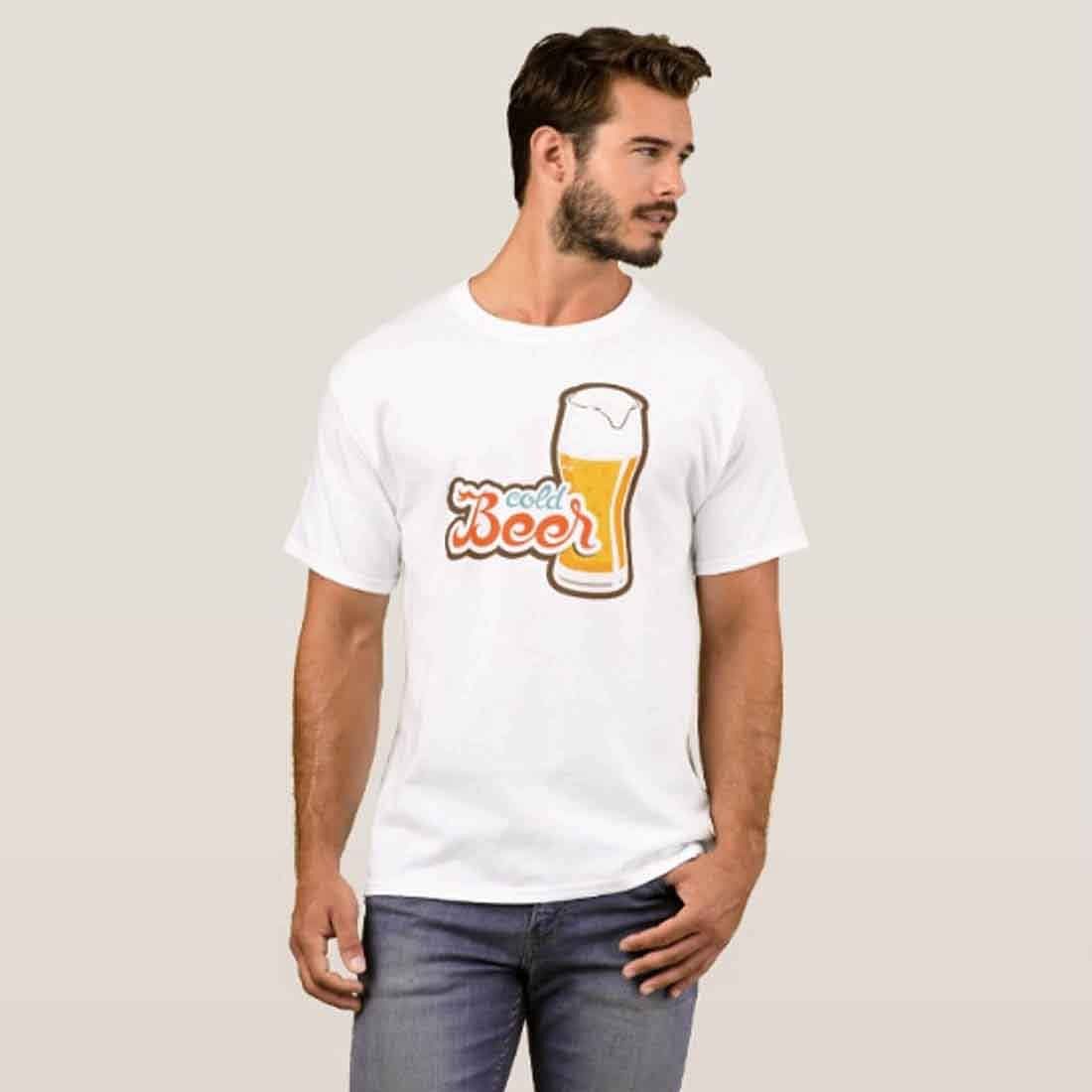 Nutcase Designer Round Neck Men's T-Shirt Wrinkle-Free Poly Cotton Tees - Cold Beer - Image 3