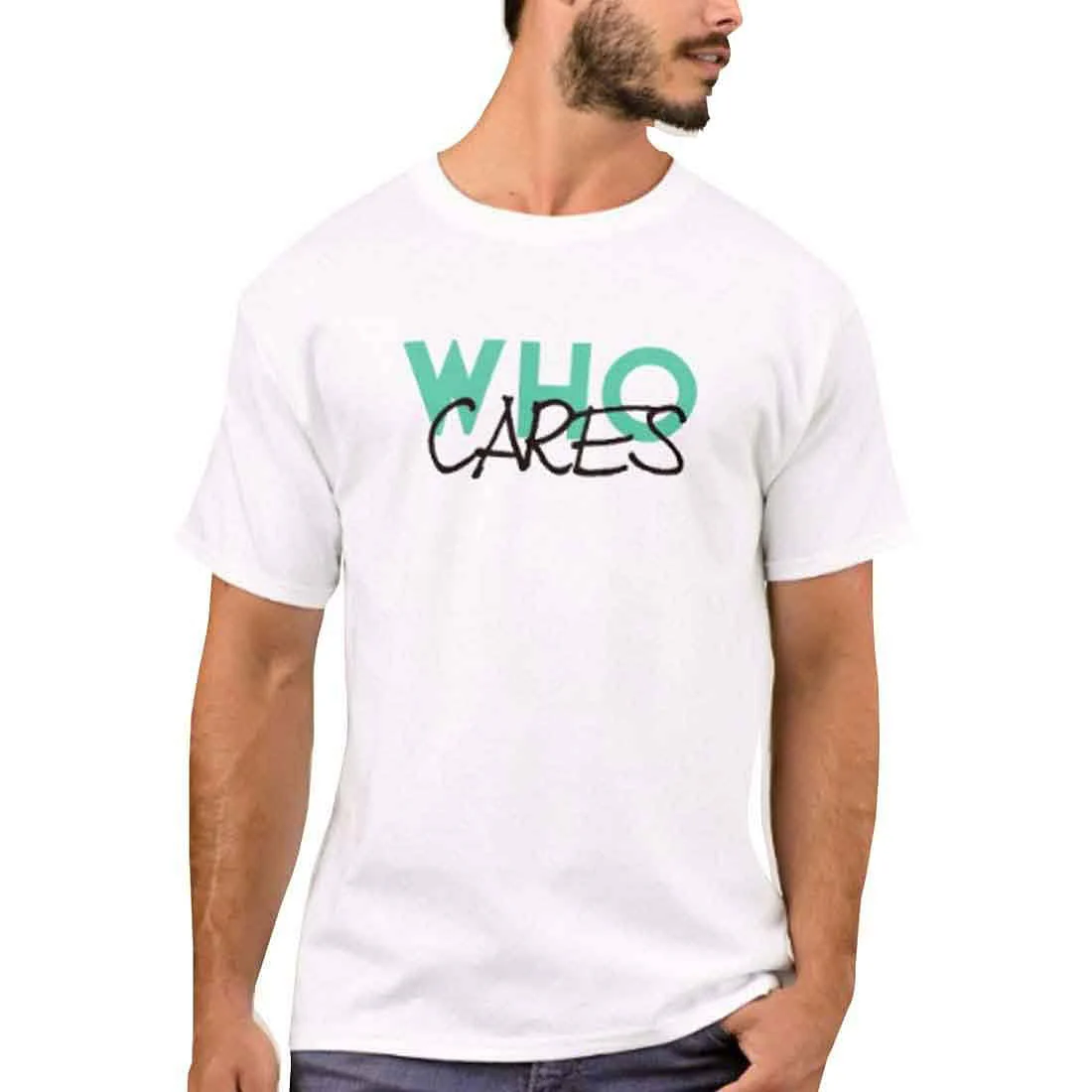 Nutcase Designer Round Neck Men's T-Shirt Wrinkle-Free Poly Cotton Tees - Who Cares
