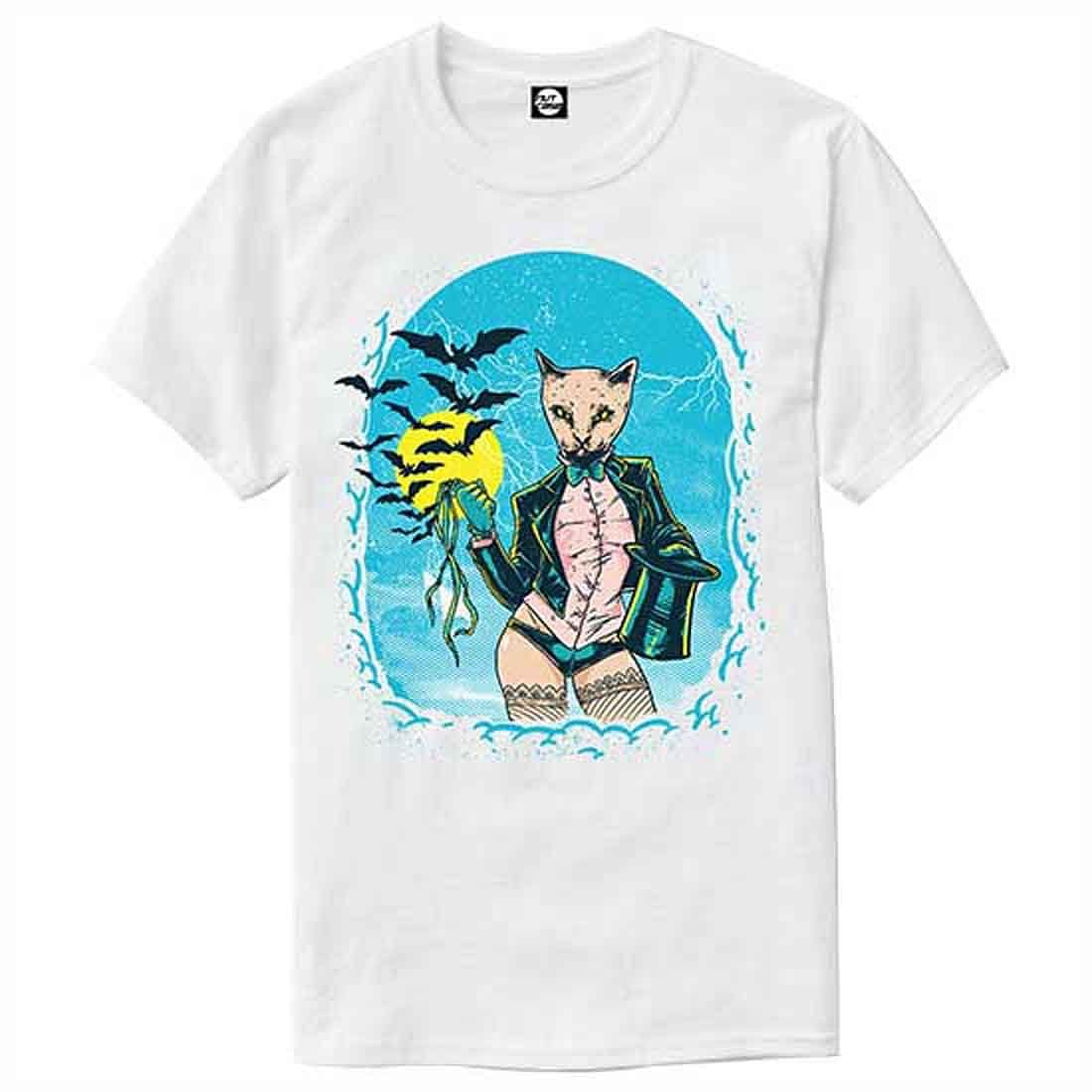 Nutcase Designer Round Neck Men's T-Shirt Wrinkle-Free Poly Cotton Tees - Hipster Cat - Image 4