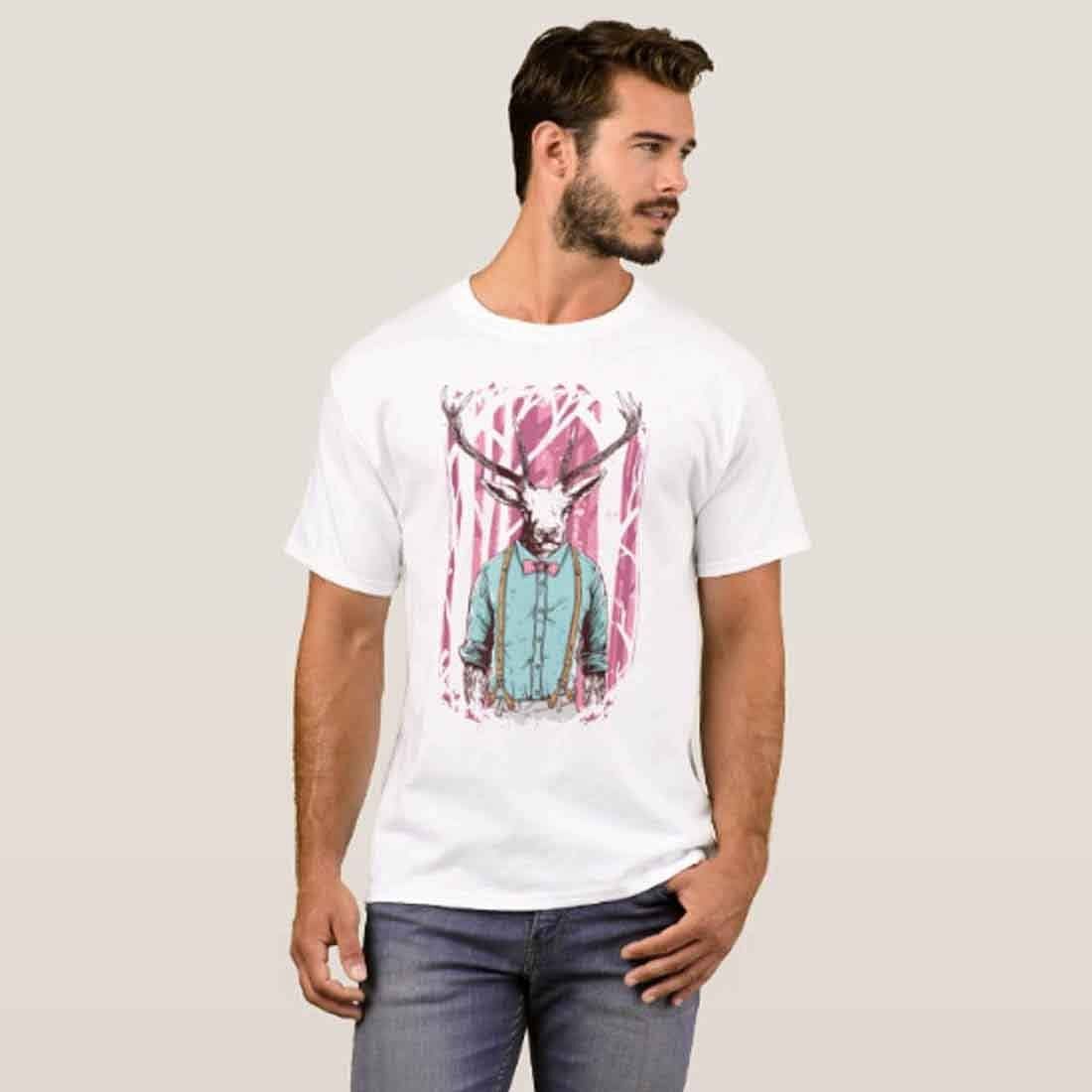 Nutcase Designer Round Neck Men's T-Shirt Wrinkle-Free Poly Cotton Tees - Hipster Moose - Image 3