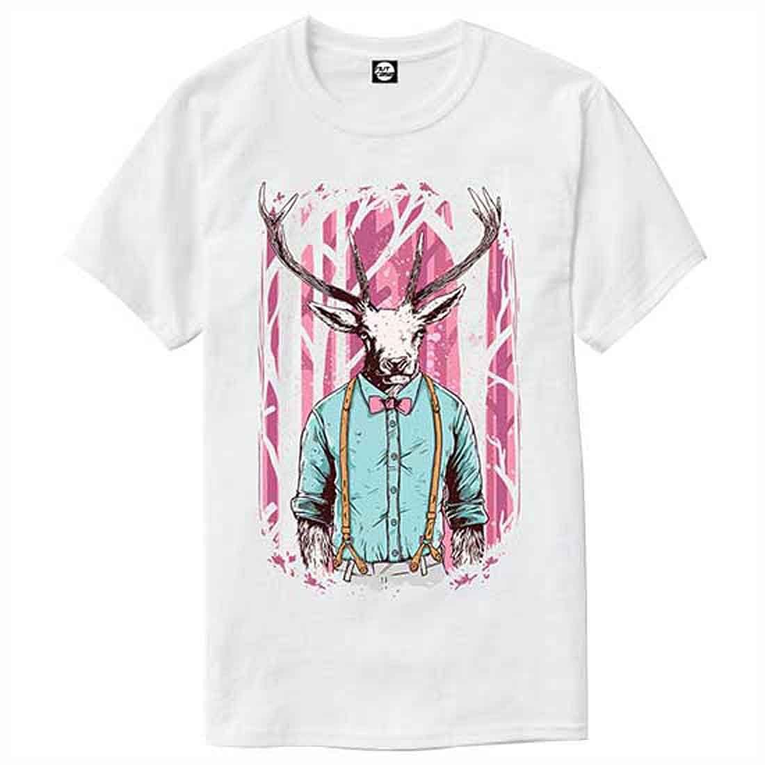Nutcase Designer Round Neck Men's T-Shirt Wrinkle-Free Poly Cotton Tees - Hipster Moose - Image 4