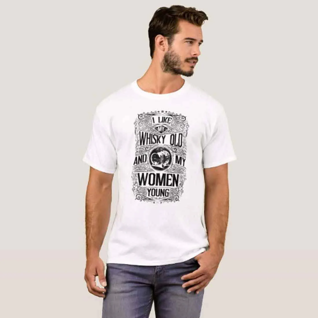 Nutcase Designer Round Neck Men's T-Shirt Wrinkle-Free Poly Cotton Tees - Whiskey Old Women Young - Image 3