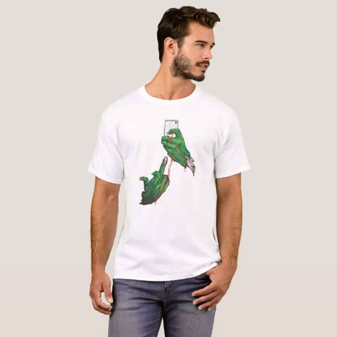 Nutcase Designer Round Neck Men's T-Shirt Wrinkle-Free Poly Cotton Tees - Zombies Phone - Image 3