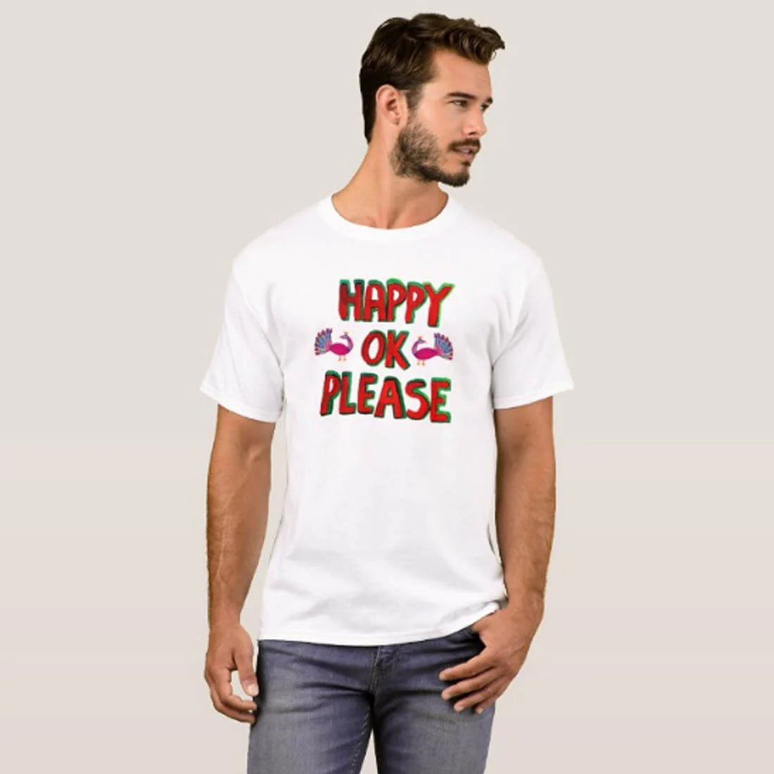 Nutcase Designer Round Neck Men's T-Shirt Wrinkle-Free Poly Cotton Tees - Happy Ok Please - Image 3