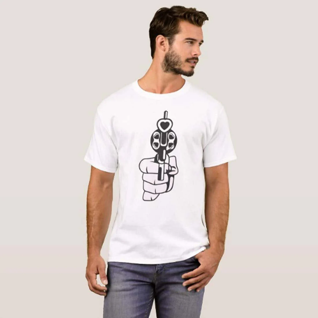 Nutcase Designer Round Neck Men's T-Shirt Wrinkle-Free Poly Cotton Tees - Gun - Image 3