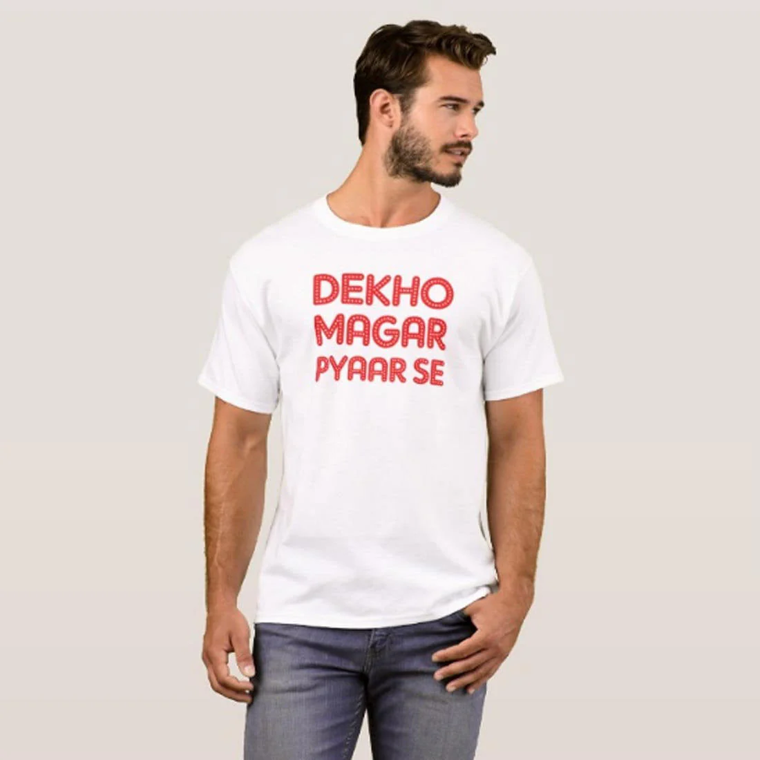 Nutcase Designer Round Neck Men's T-Shirt Wrinkle-Free Poly Cotton Tees - Dekho Magar Pyaar Se - Image 3