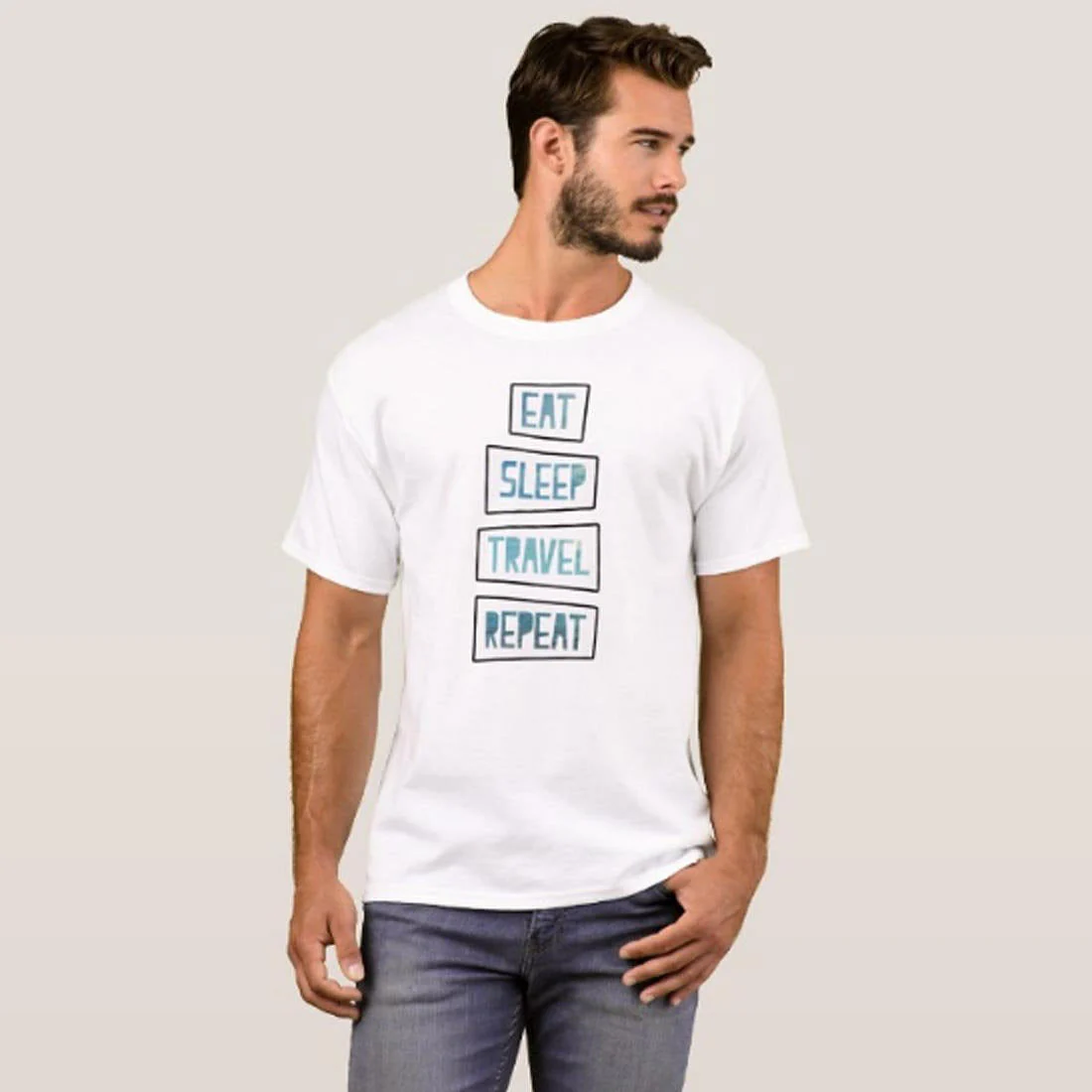 Nutcase Designer Round Neck Men's T-Shirt Wrinkle-Free Poly Cotton Tees - Eat Sleep Travel Repeat - Image 3