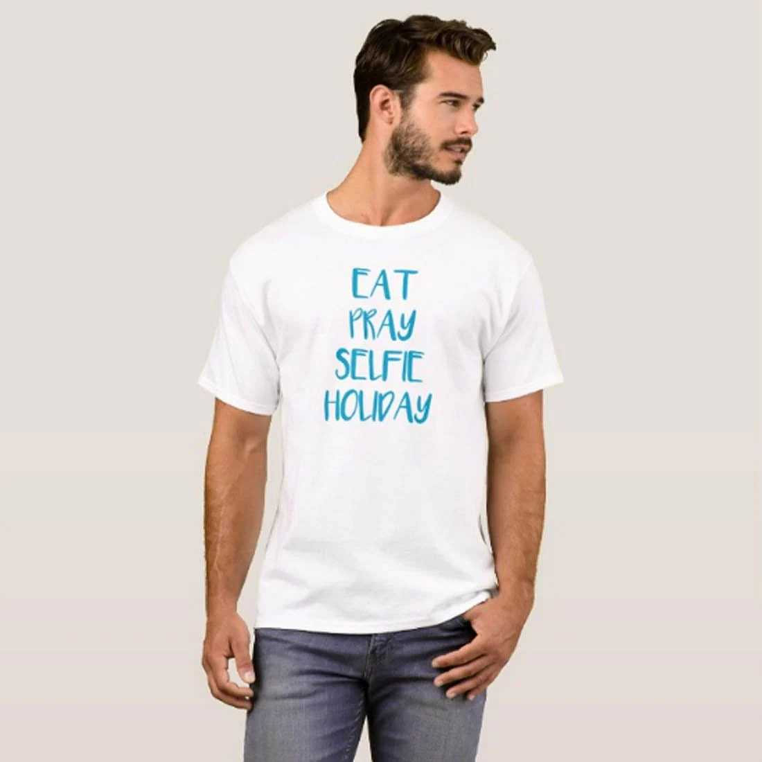 Nutcase Designer Round Neck Men's T-Shirt Wrinkle-Free Poly Cotton Tees - Eat Pray Selfie Holiday - Image 3