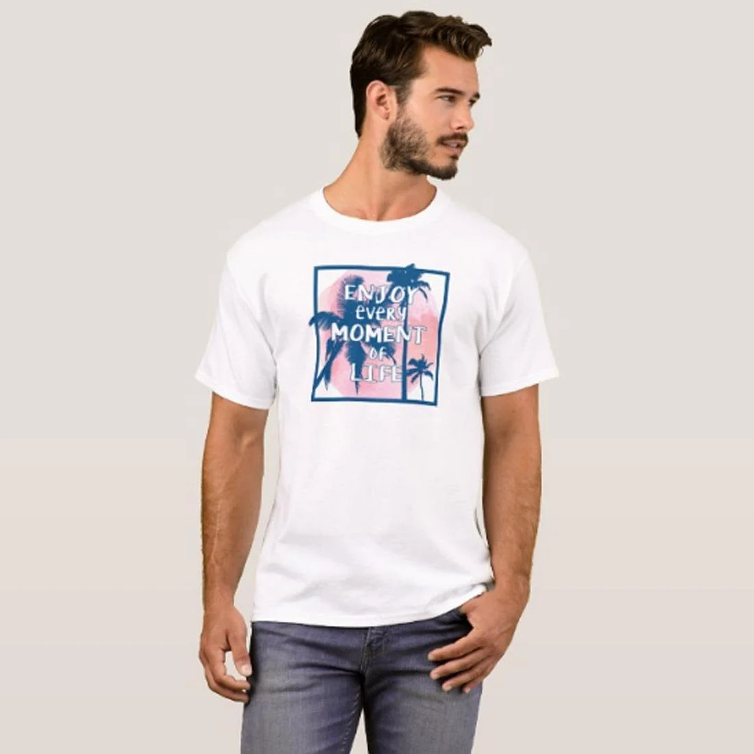 Nutcase Designer Round Neck Men's T-Shirt Wrinkle-Free Poly Cotton Tees - Enjoy The Moment - Image 3