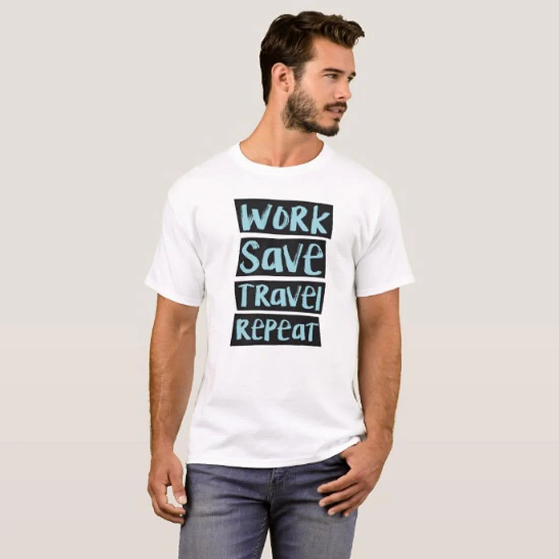 Nutcase Designer Round Neck Men's T-Shirt Wrinkle-Free Poly Cotton Tees - Work Save Travel Repeat - Image 3