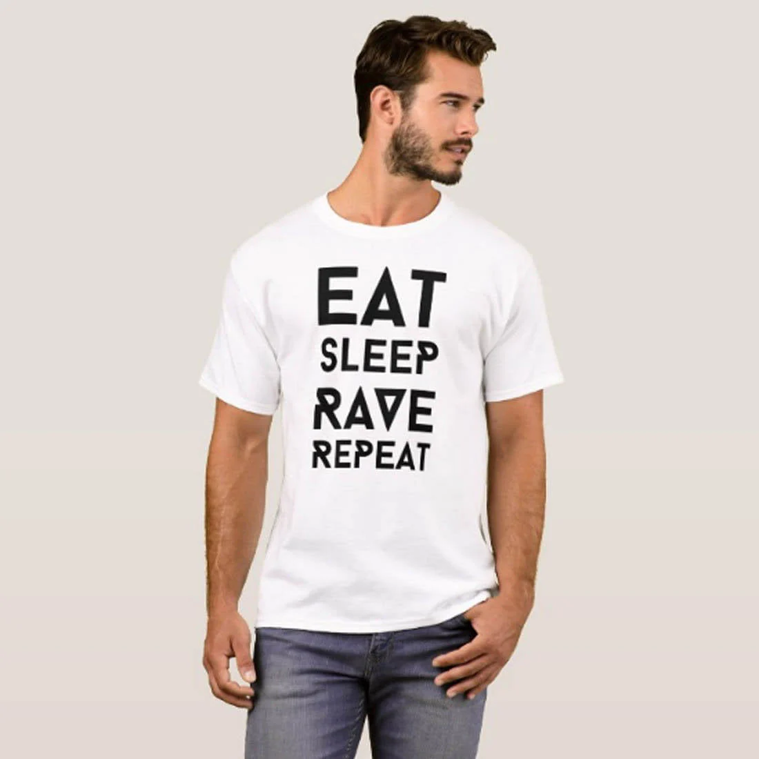 Nutcase Designer Round Neck Men's T-Shirt Wrinkle-Free Poly Cotton Tees - Eat Sleep Rave Repeat - Image 3