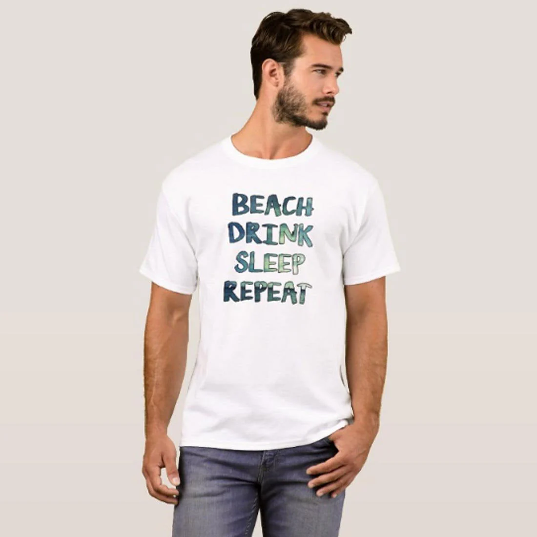 Nutcase Designer Round Neck Men's T-Shirt Wrinkle-Free Poly Cotton Tees - Beach Drink Sleep Repeat - Image 3