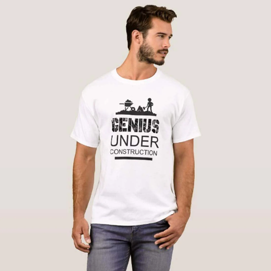 Nutcase Designer Round Neck Men's T-Shirt Wrinkle-Free Poly Cotton Tees - Under Construction - Image 3