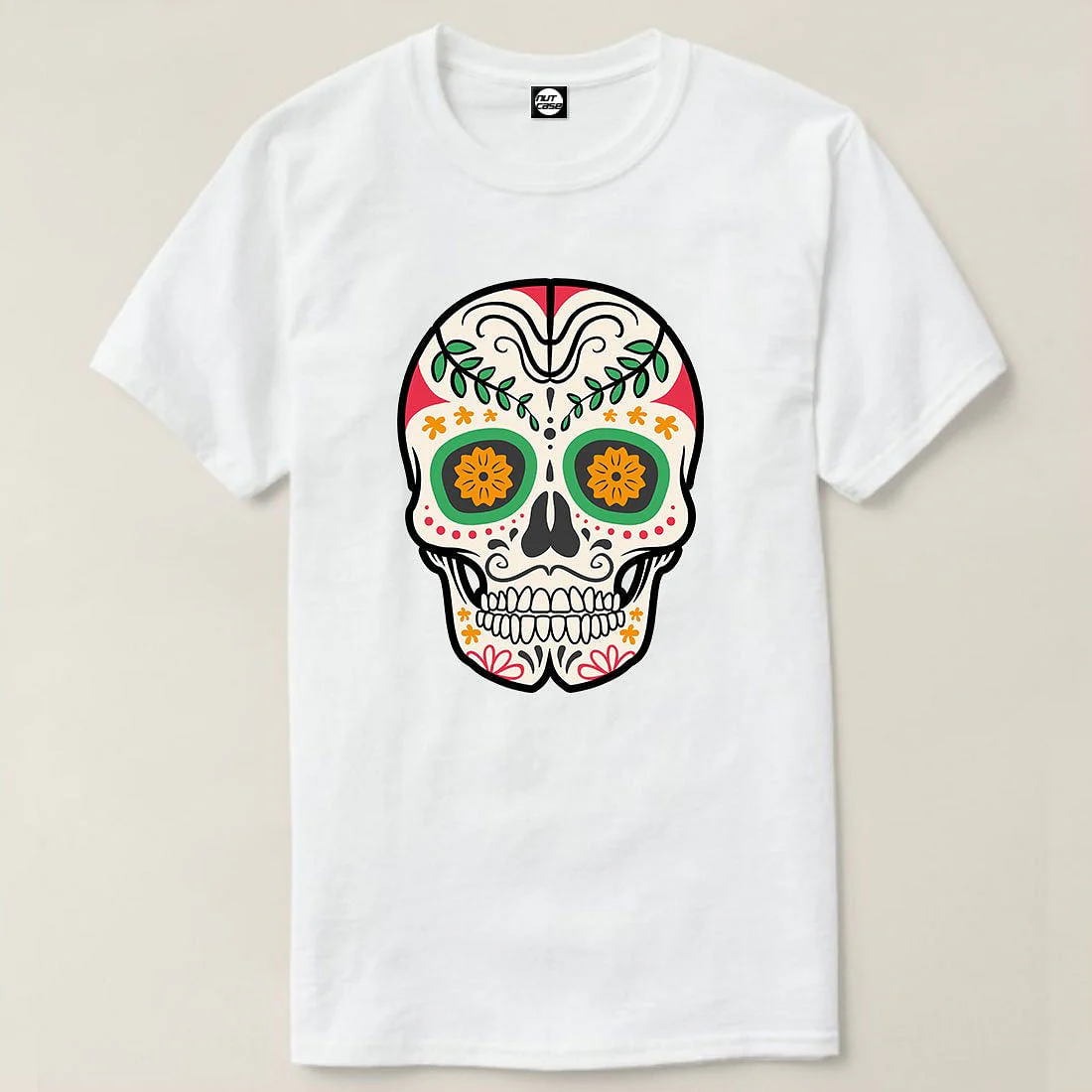 Nutcase Designer Round Neck Men's T-Shirt Wrinkle-Free Poly Cotton Tees - Colorful Skull - Image 4