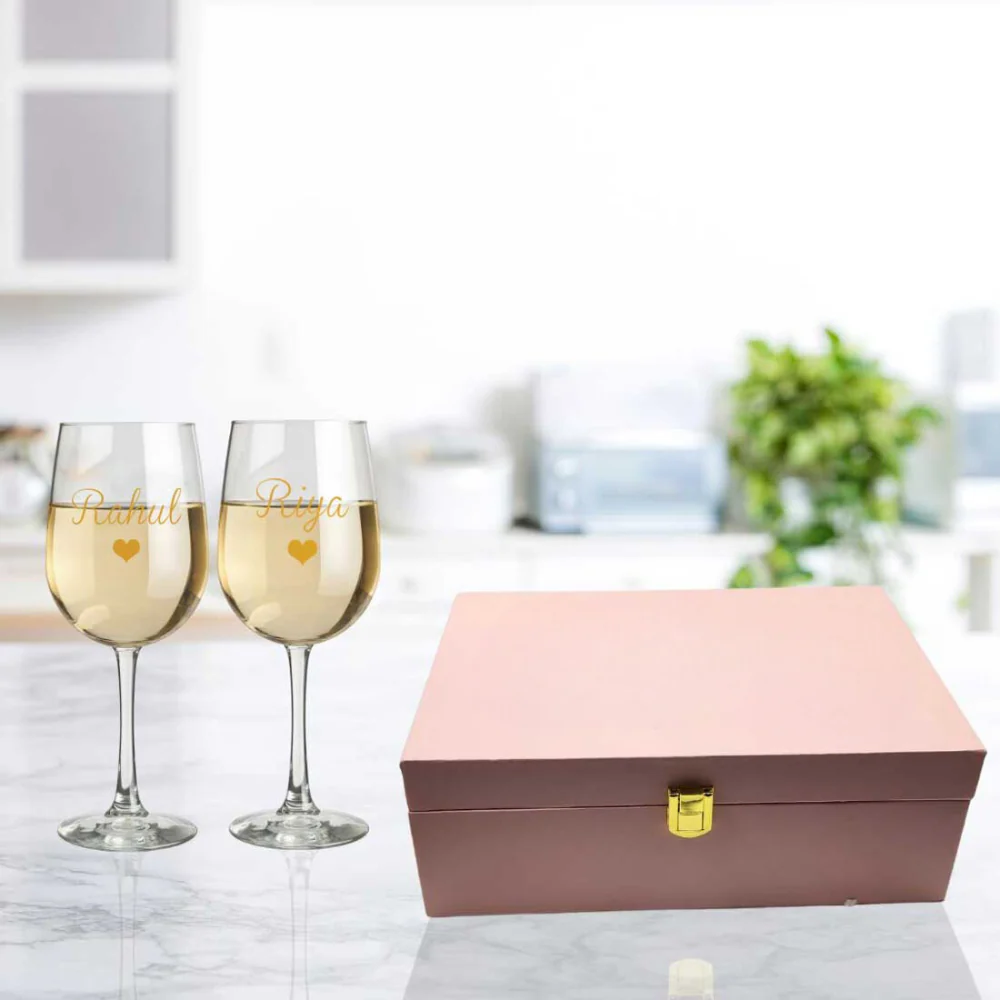 Personalized Wine Glasses Set of 2 for Couple with Gift Box - Image 2