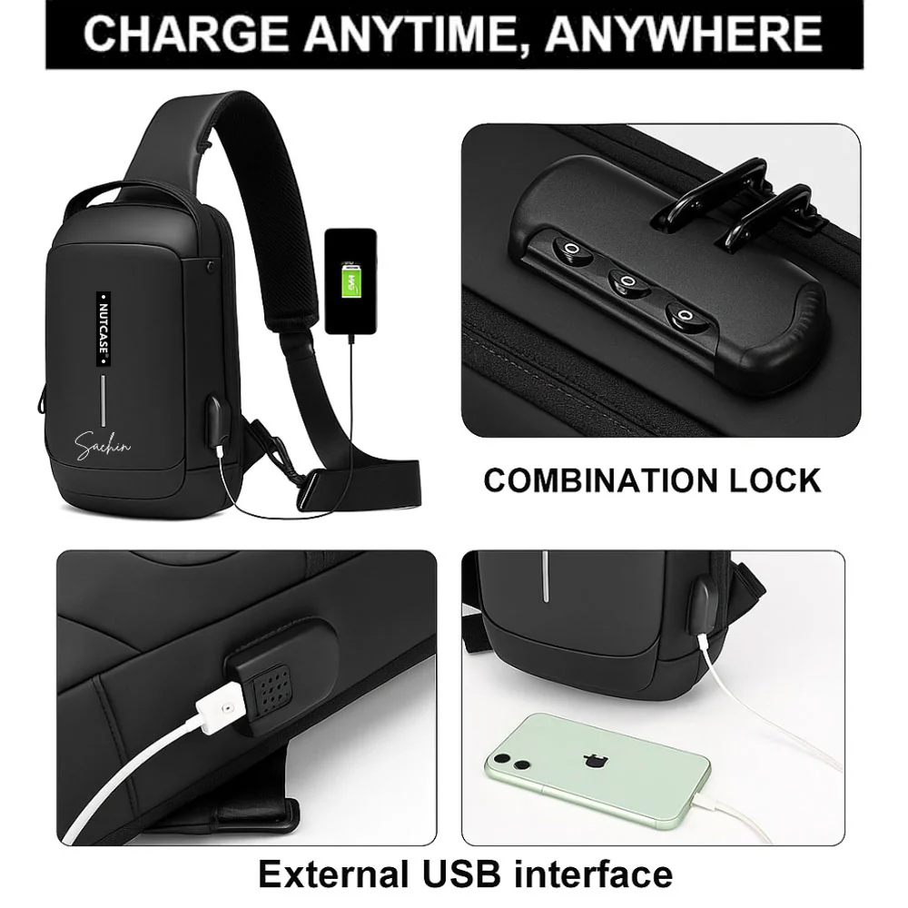 Crossbody Bag for Men | Personalized Sling Bag Side Backpack with USB Charging & Anti-Theft Lock - Image 9