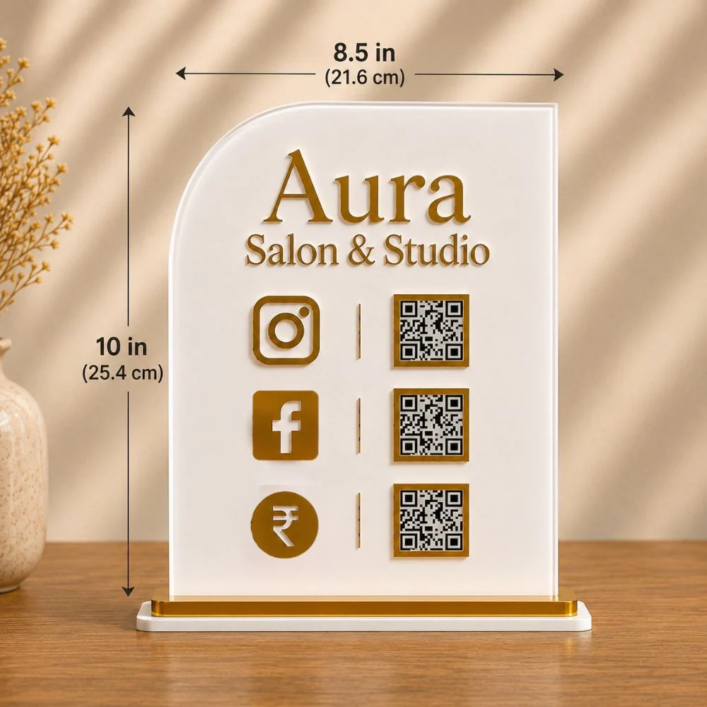 Custom Acrylic Business Desk Display Stand | Countertop UPI Gpay Social Media QR Code Sign - Image 5
