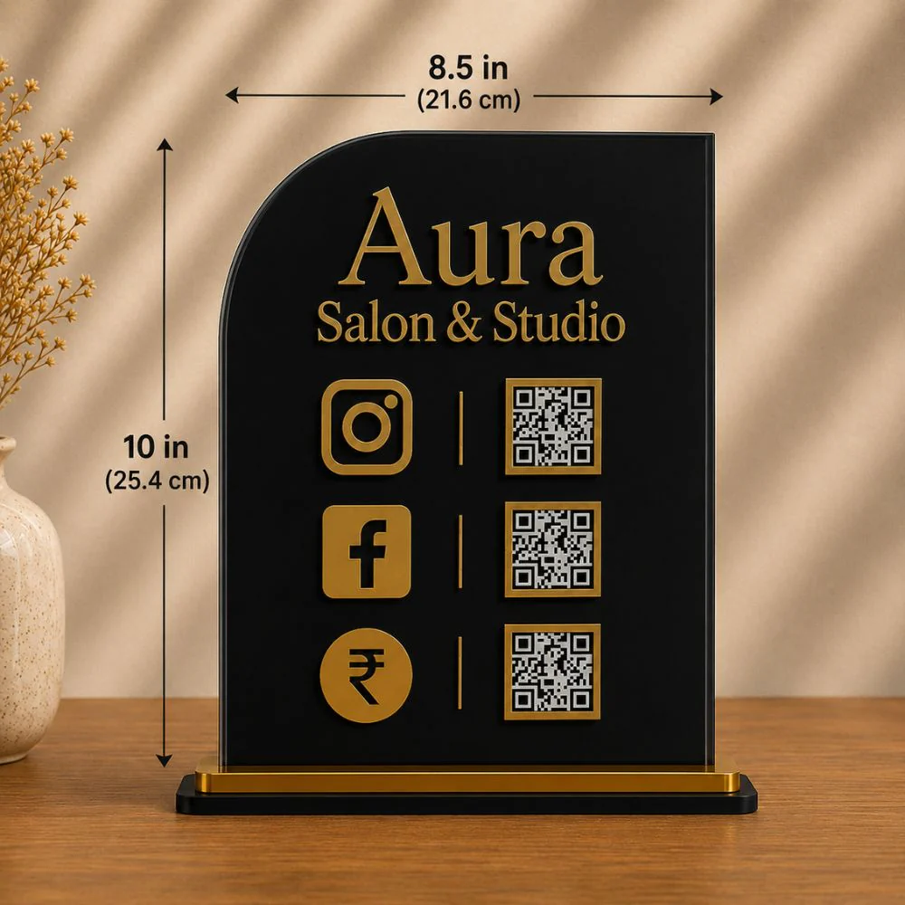 Custom Acrylic Business Desk Display Stand | Countertop UPI Gpay Social Media QR Code Sign - Image 6