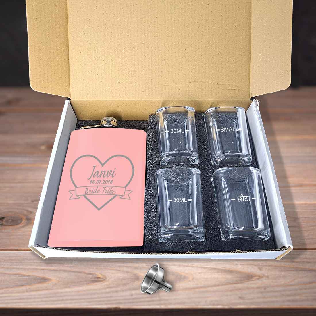 Custom Bride Hip Flask with Name Date Pink Stainless Steel 8OZ Alcohol Flask - Image 11