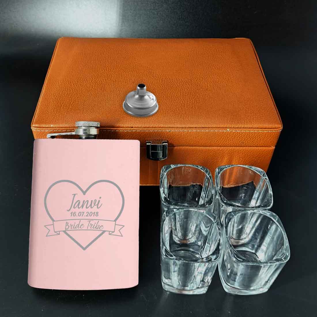 Custom Bride Hip Flask with Name Date Pink Stainless Steel 8OZ Alcohol Flask - Image 13