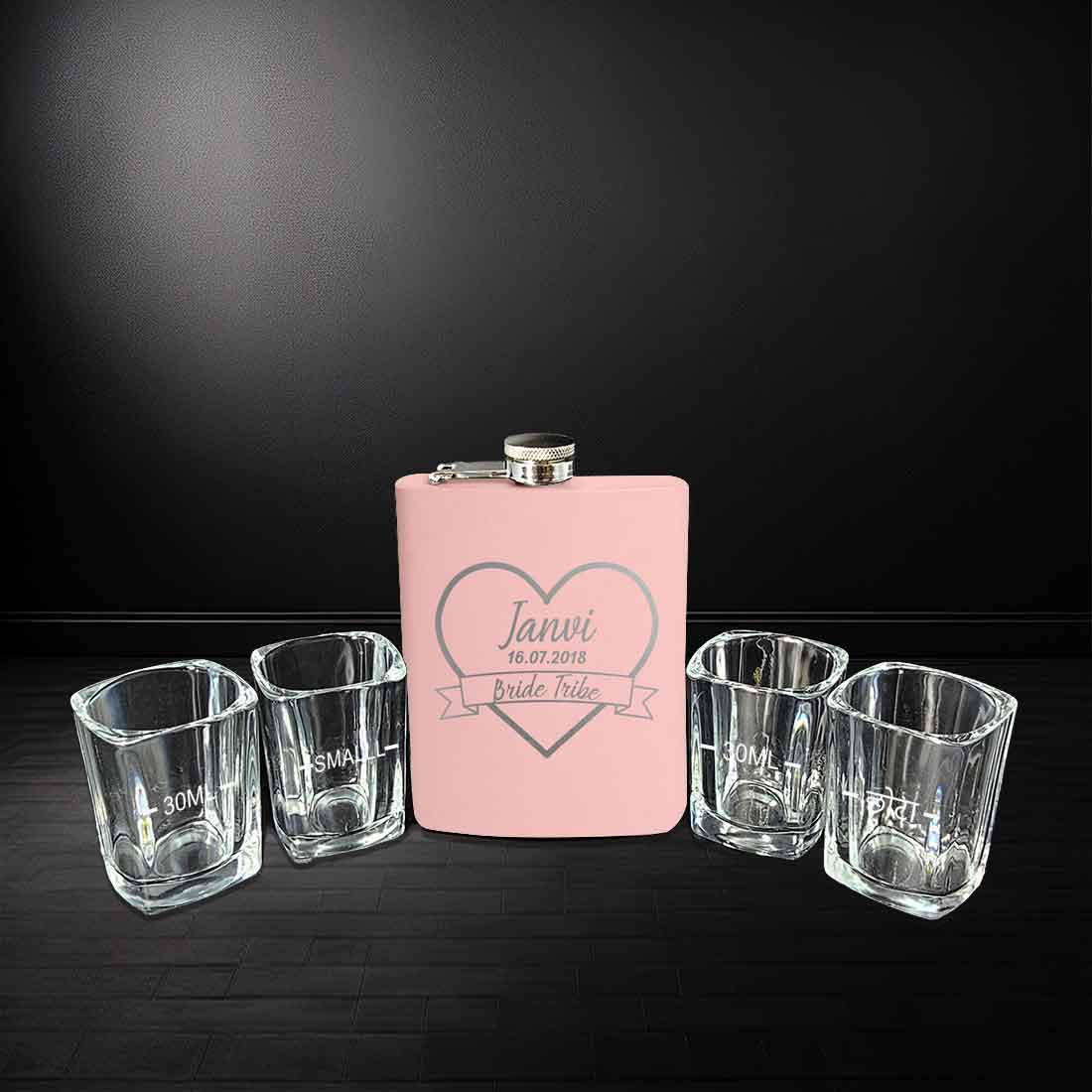Custom Bride Hip Flask with Name Date Pink Stainless Steel 8OZ Alcohol Flask - Image 4