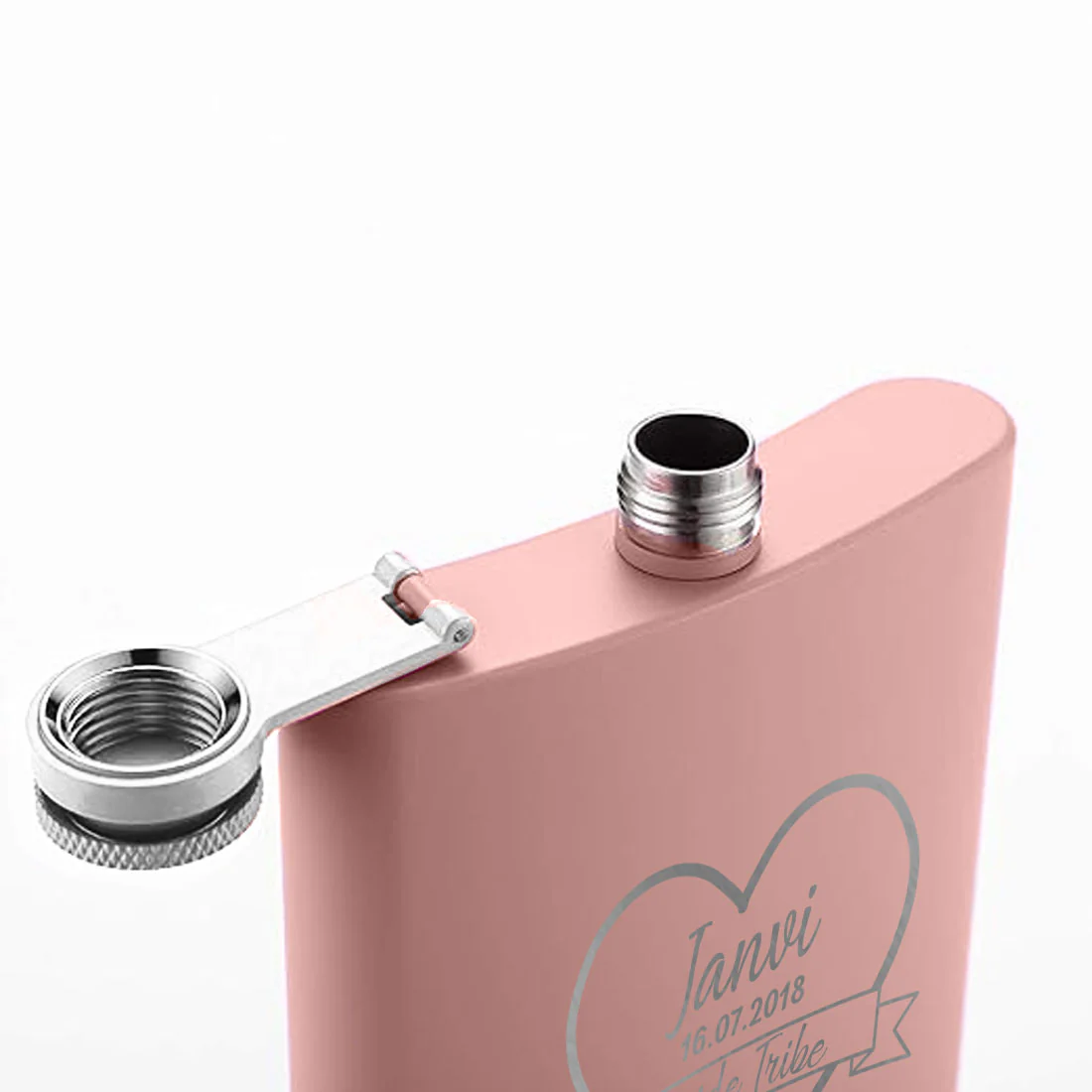 Custom Bride Hip Flask with Name Date Pink Stainless Steel 8OZ Alcohol Flask - Image 8