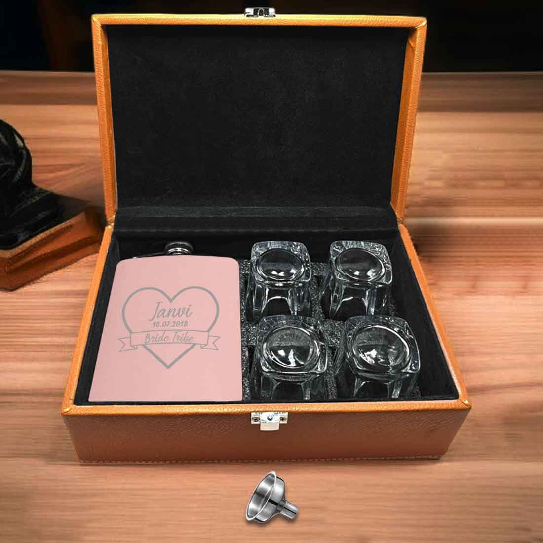 Custom Bride Hip Flask with Name Date Pink Stainless Steel 8OZ Alcohol Flask - Image 9