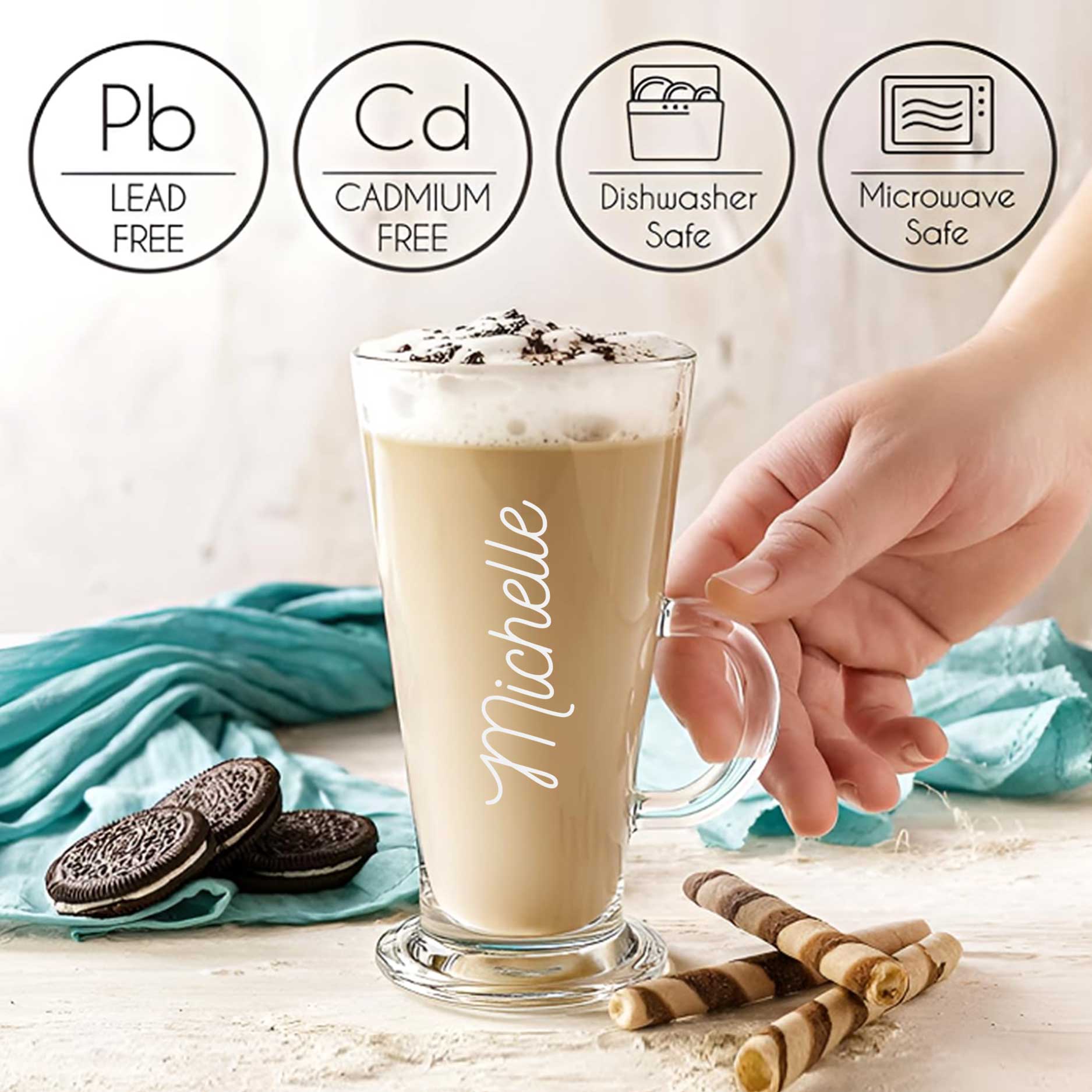 Custom Coffee Mugs Large Colombian Glasses 270 Ml, Tall Cups with Handle for Milkshake, Iced Coffee, Latte, Cappuccino, Hot Chocolate, Set of 2 - Image 3