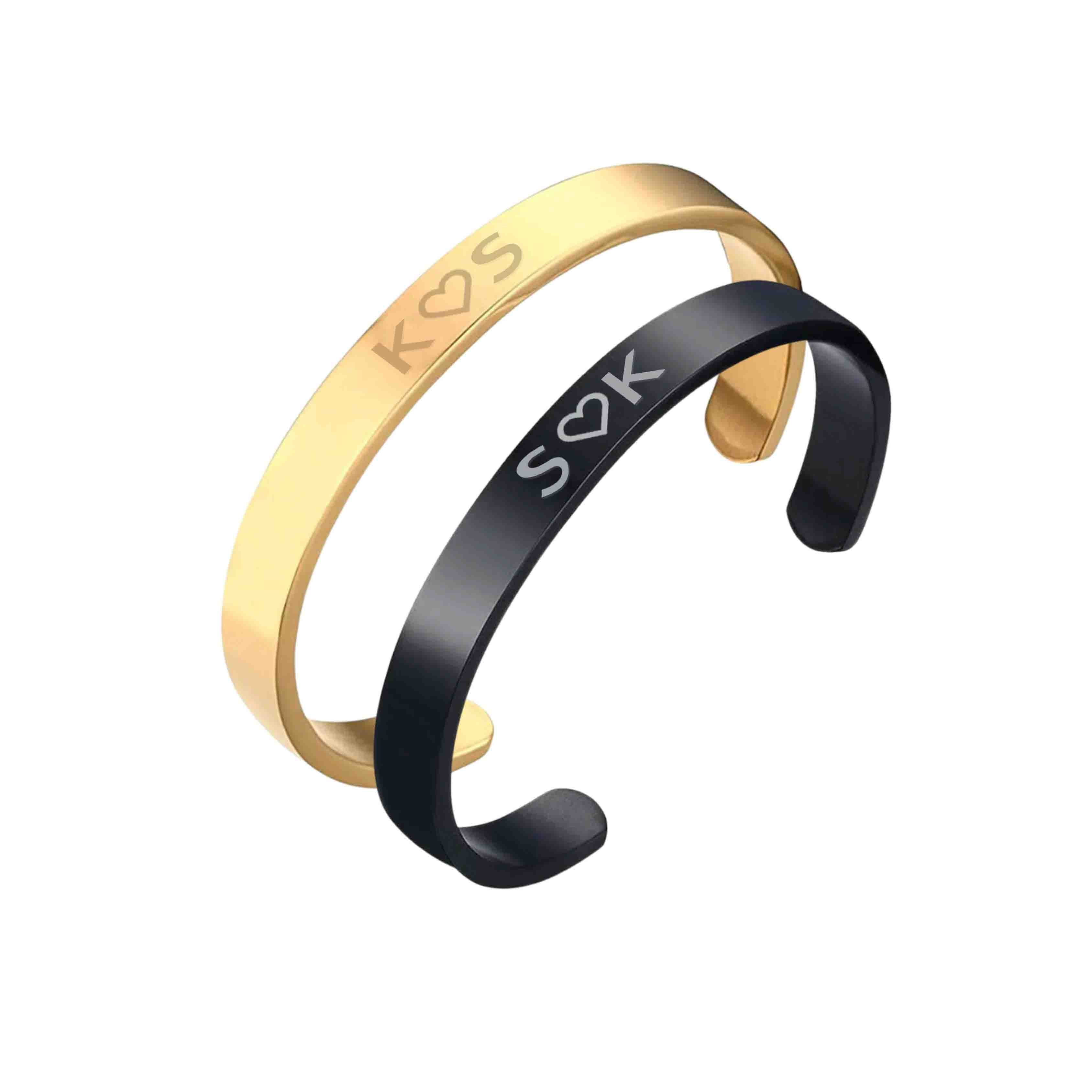 Custom Couples Bracelet Matching Bracelets Valentines Day Gift-Gold & Black-Initials - Image 2