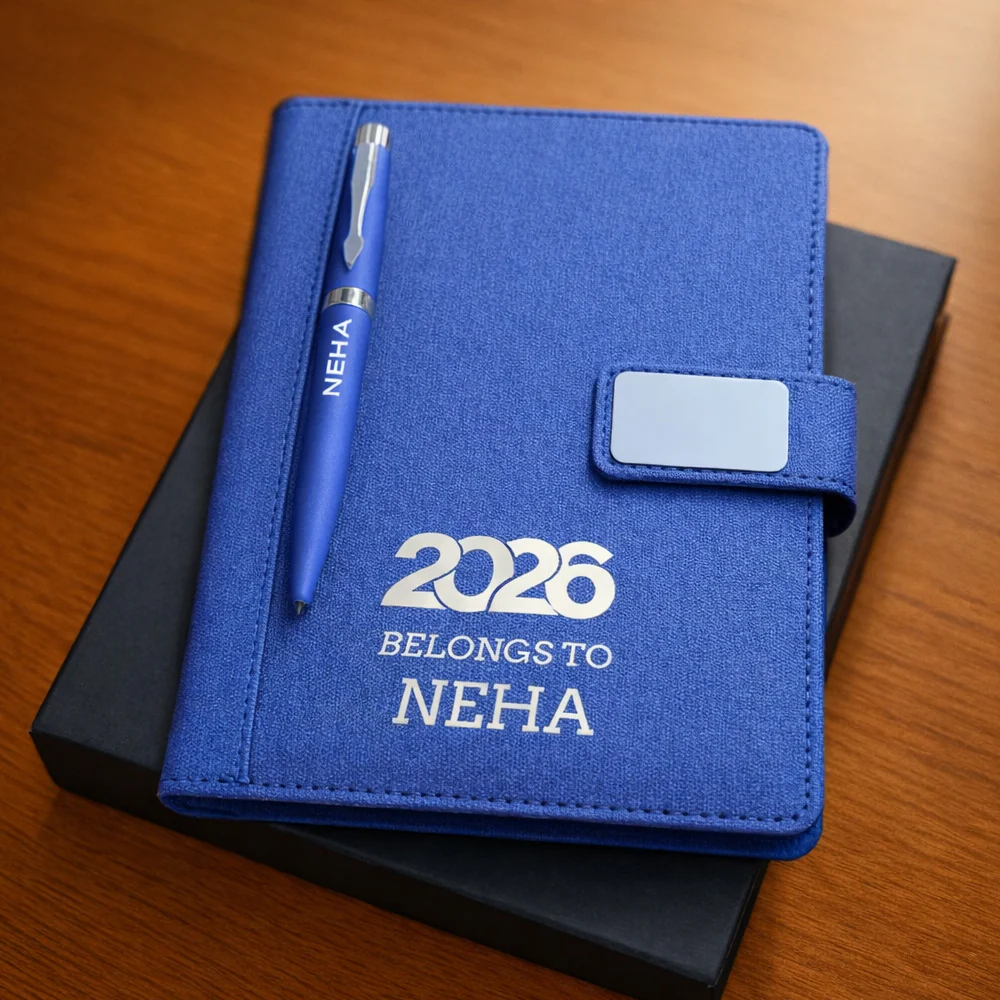 Custom Diary with Matching Engraved Pen | Premium Leatherette Diary with Name Black Gift Box - Image 11