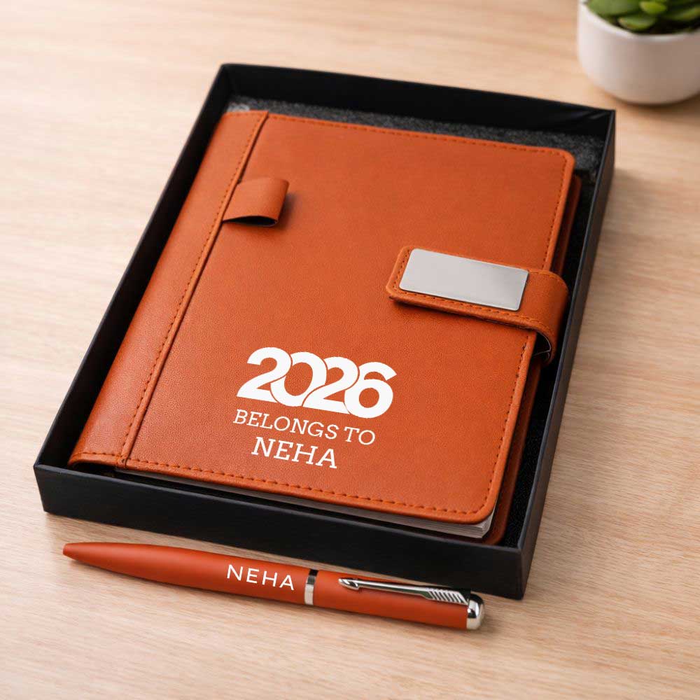 Custom Diary with Matching Engraved Pen | Premium Leatherette Diary with Name Black Gift Box - Image 5