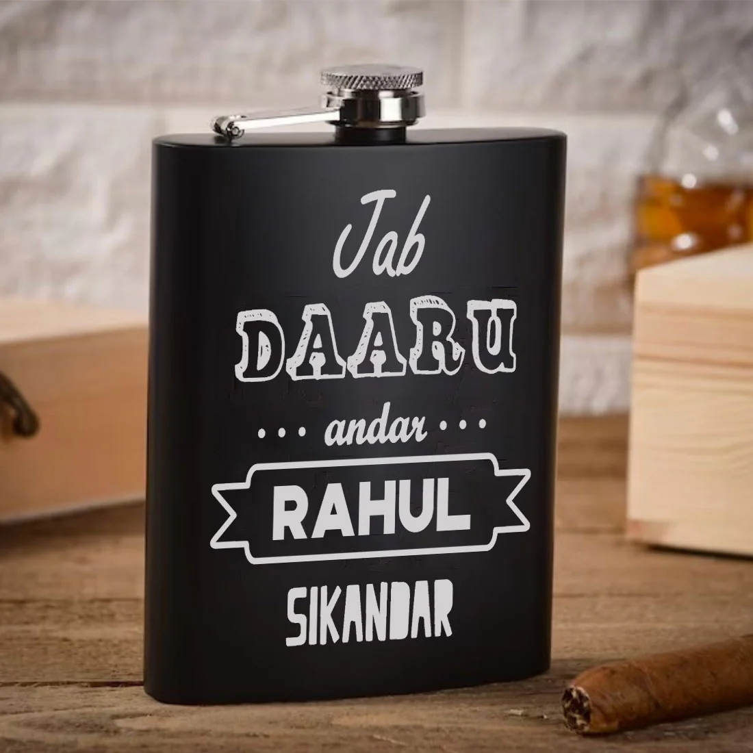 Customized Engraved Flask for Men Stainless Steel Hip Flasks - Jab Daaru Andar