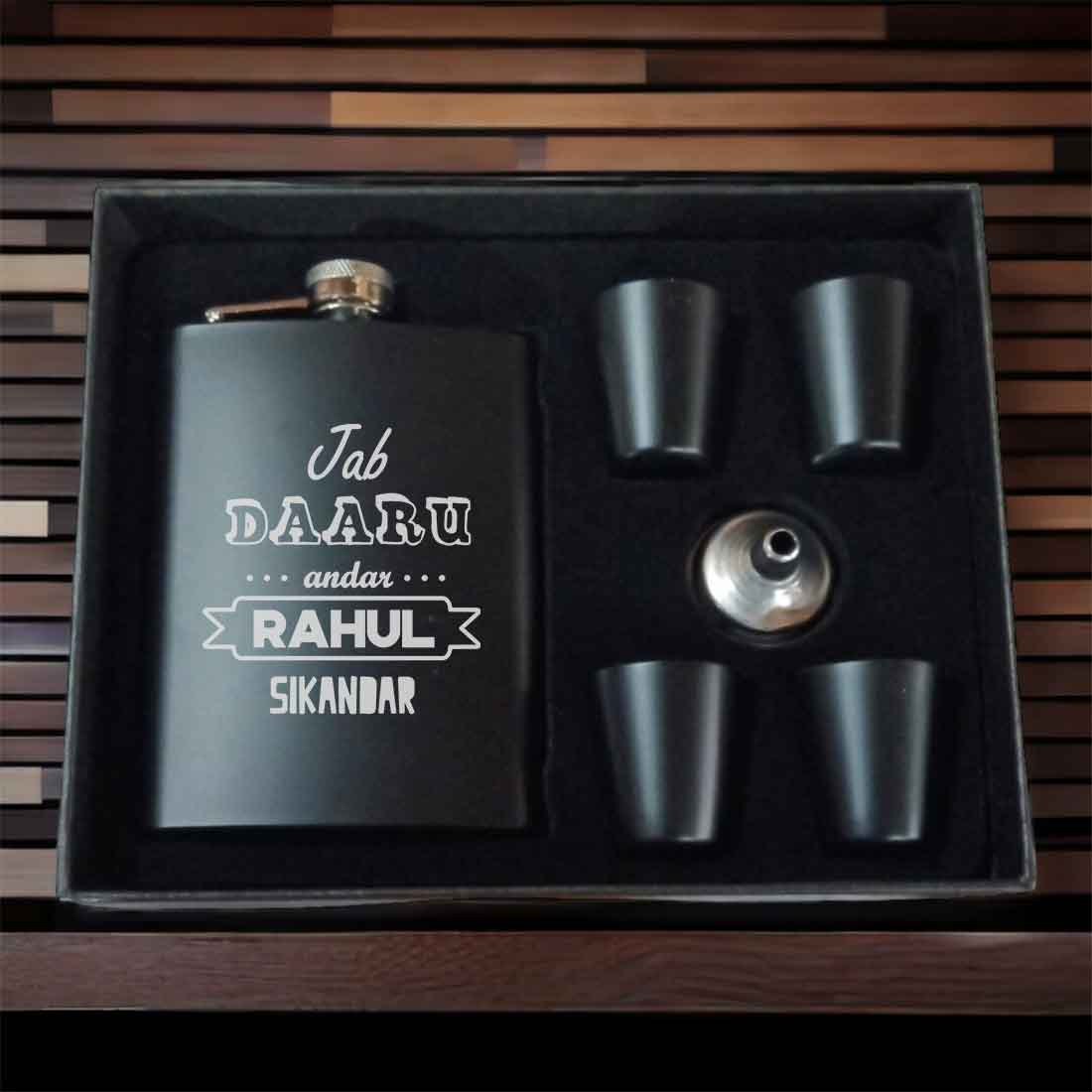 Customized Engraved Flask for Men Stainless Steel Hip Flasks - Jab Daaru Andar - Image 2