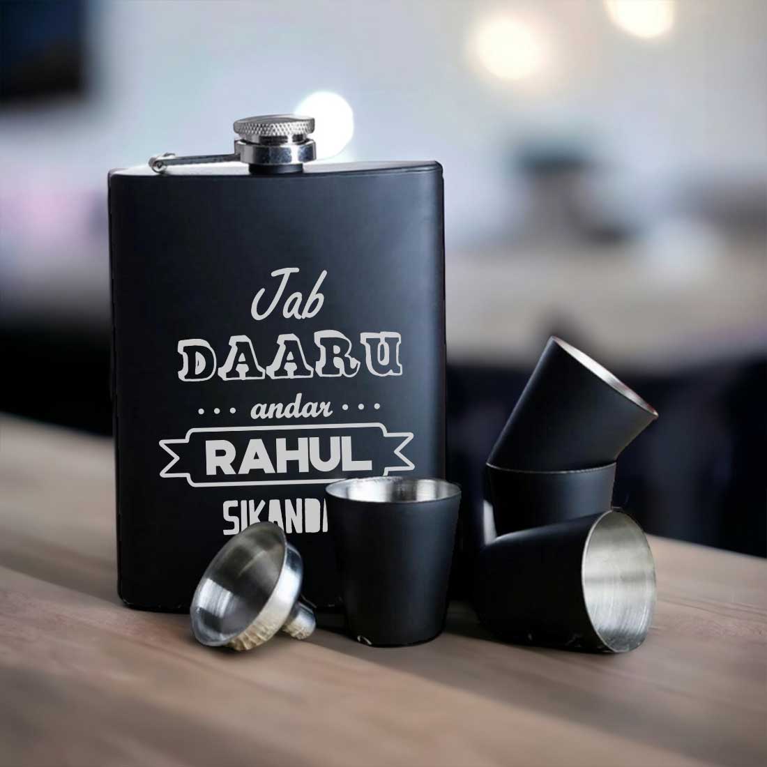 Customized Engraved Flask for Men Stainless Steel Hip Flasks - Jab Daaru Andar - Image 9