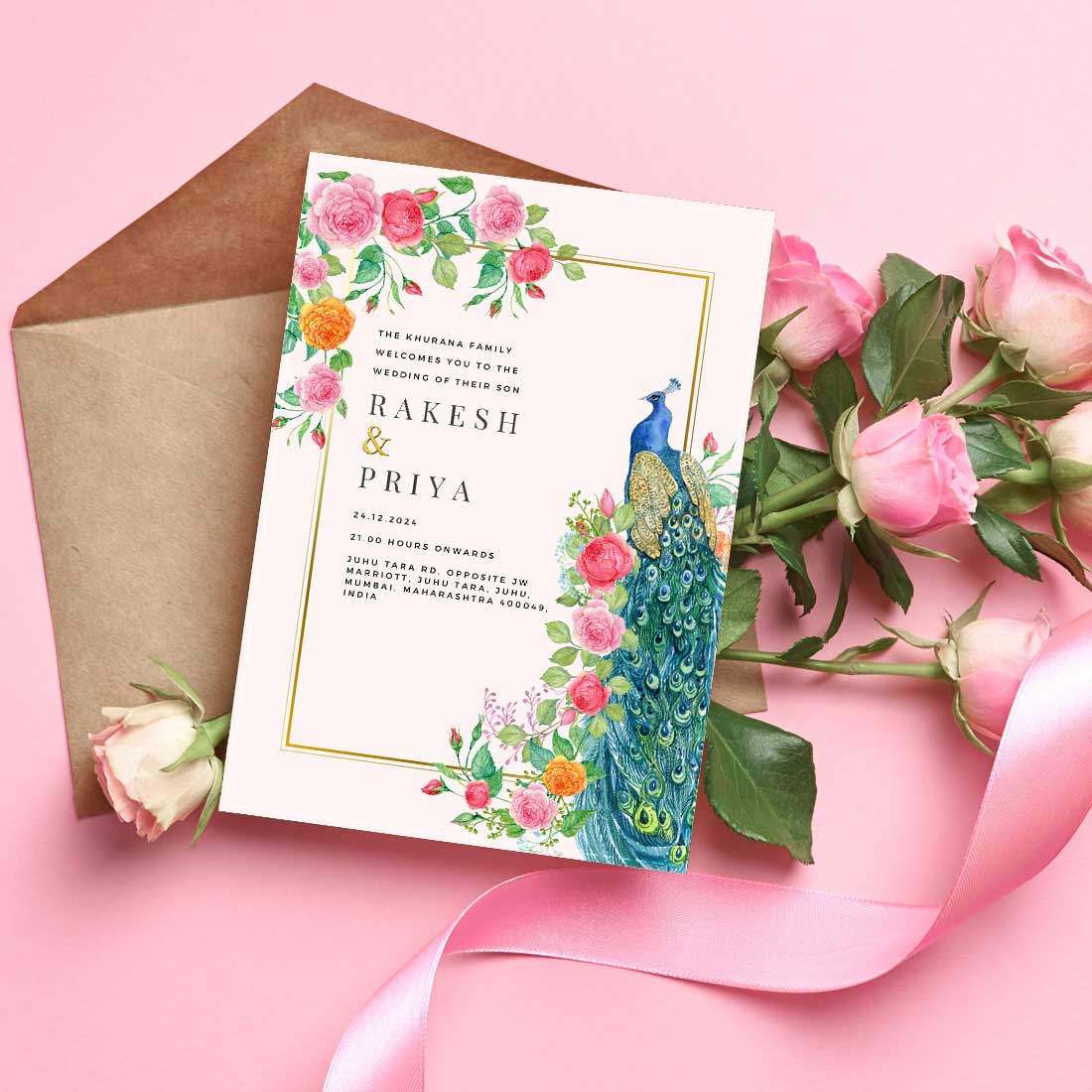 Custom Indian Wedding Cards - Shadi Invitation-6x9 inches (Acrylic or Satin on Paper Board)(25 pcs)