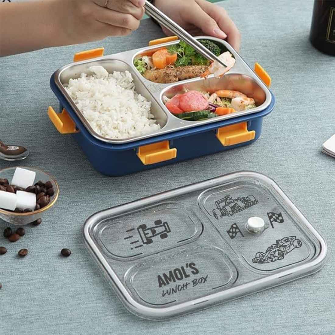 Custom Insulated Childrens Lunch Box - Stainless Steel Tiffin Box with Name