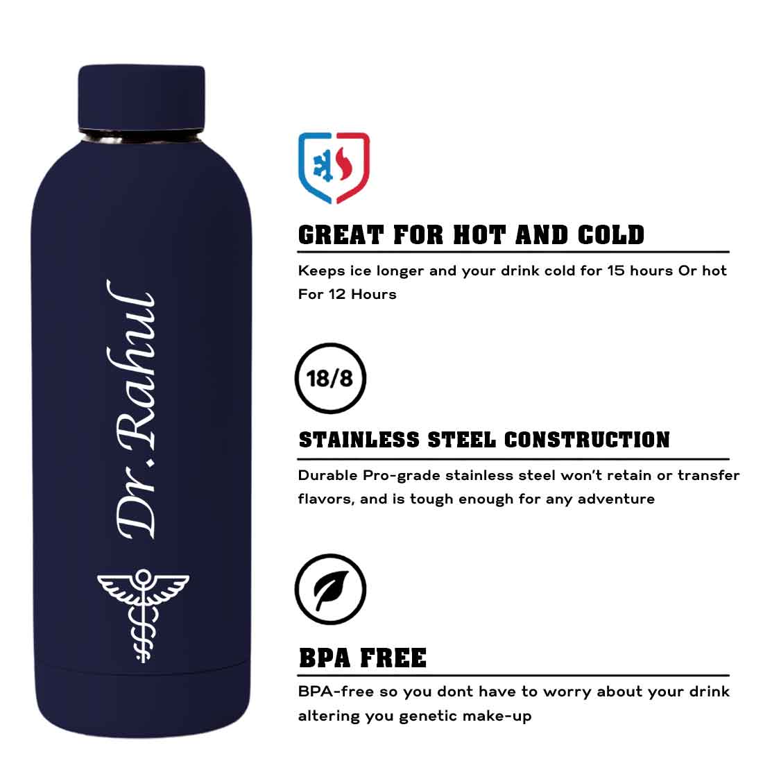 Custom Insulated Water Bottles for Doctors - Stainless Steel, BPA-Free, Leakproof Water Bottles for Travel, Hospital, Gym, and Home - Image 4