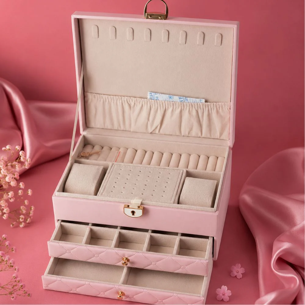 Custom Jewellery Box | Jewelry Organizer with Drawers | Premium Trinket Vanity Case with Built-in Lock - Image 2