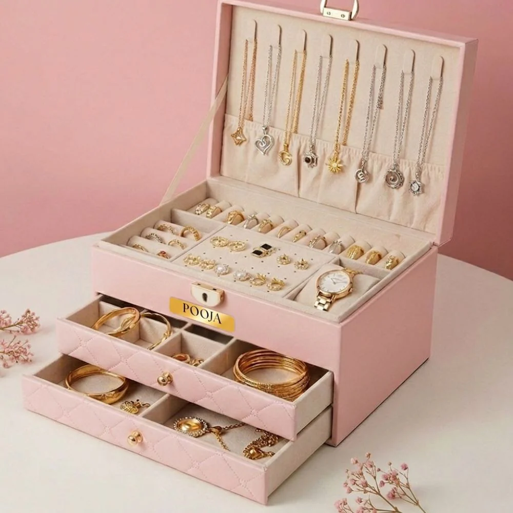 Custom Jewellery Box | Jewelry Organizer with Drawers | Premium Trinket Vanity Case with Built-in Lock - Image 4