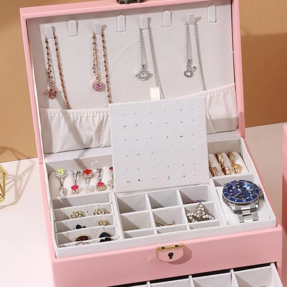 Custom Jewellery Box | Jewelry Organizer with Drawers | Premium Trinket Vanity Case with Built-in Lock - Image 7
