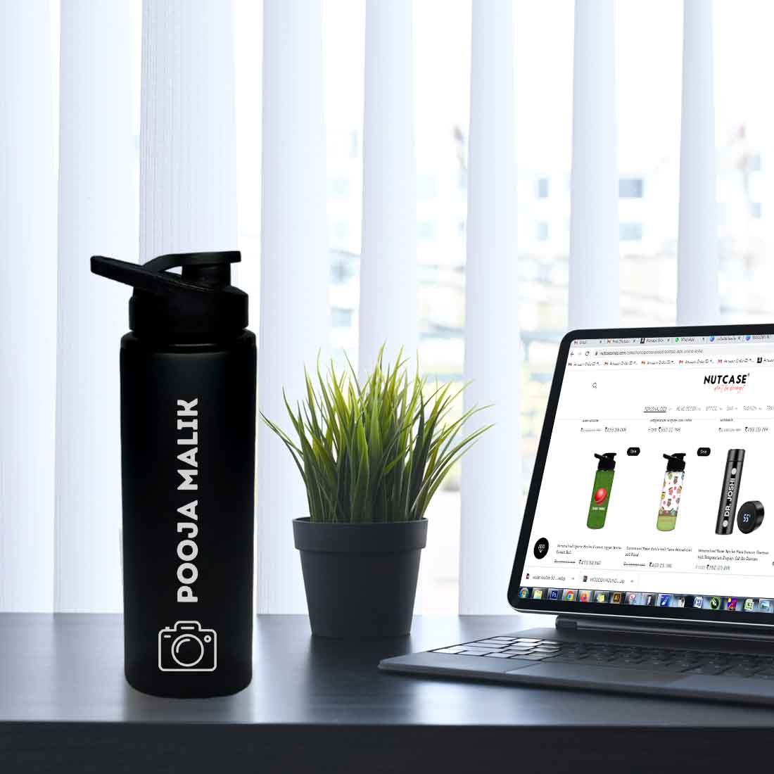 Custom Water Bottle with Name Engraved Stainless Steel for School Office Gym - Camera - Image 2