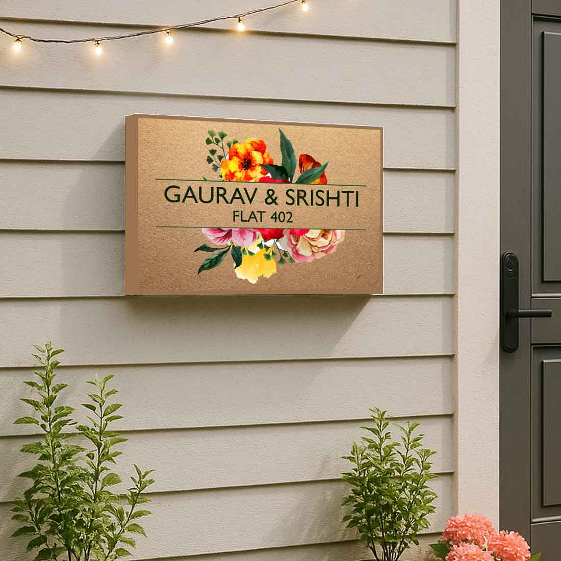 Custom Light Name Plate for Home – Elegant Entrance Name Board - Blooming Flowers - Image 2