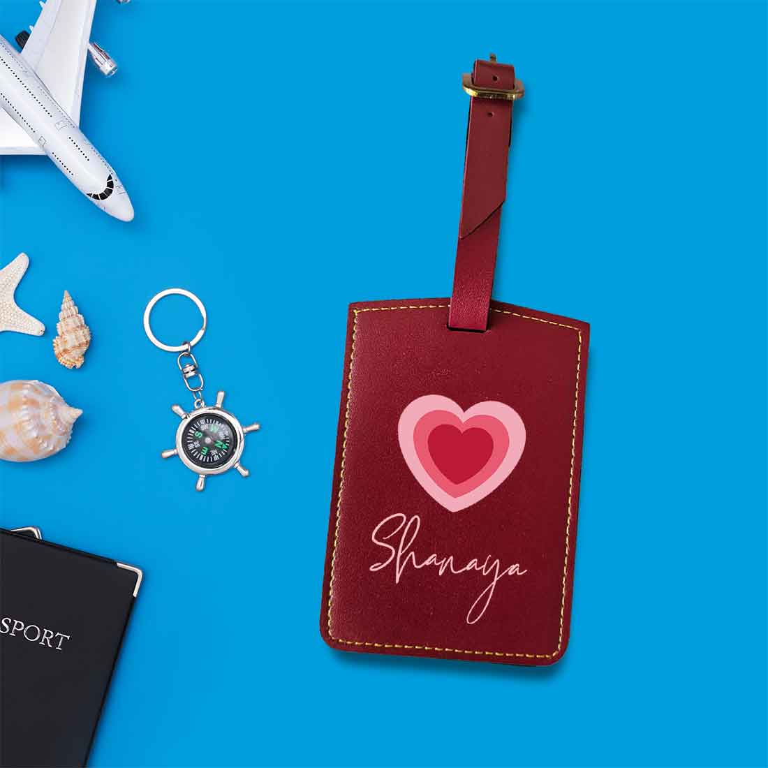 Custom Luggage Tags with Name PU Leather Bag Tags - Heart - Image 18
