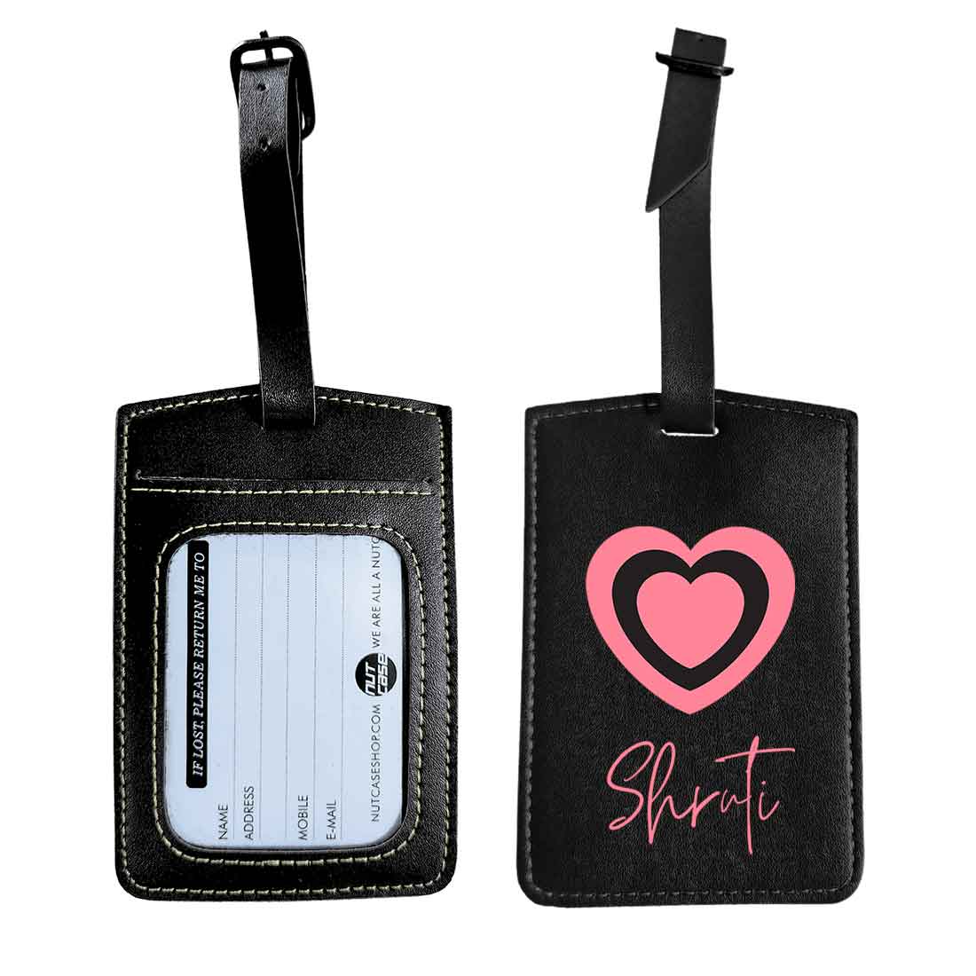 Custom Luggage Tags with Name PU Leather Bag Tags - Heart - Image 3