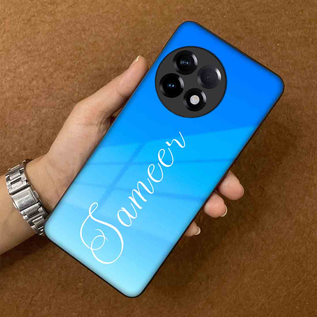 Custom One Plus 11R Back Case Sky Blue Back Cover With Name - Blue Sea - Image 3