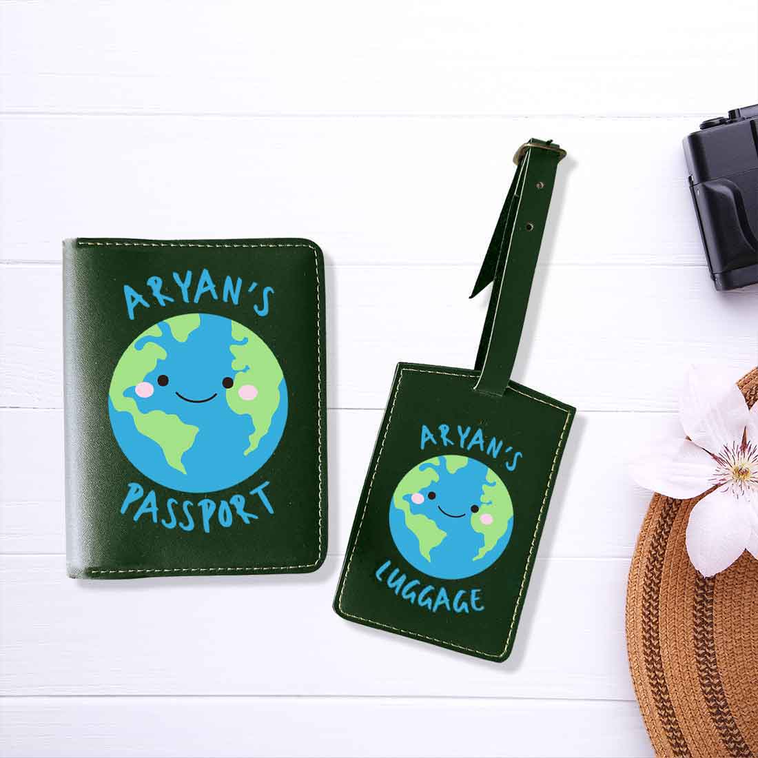 Custom Passport Case for Kids PU Leather Design Passport Cover and Luggage Tag Set - Earth - Image 12