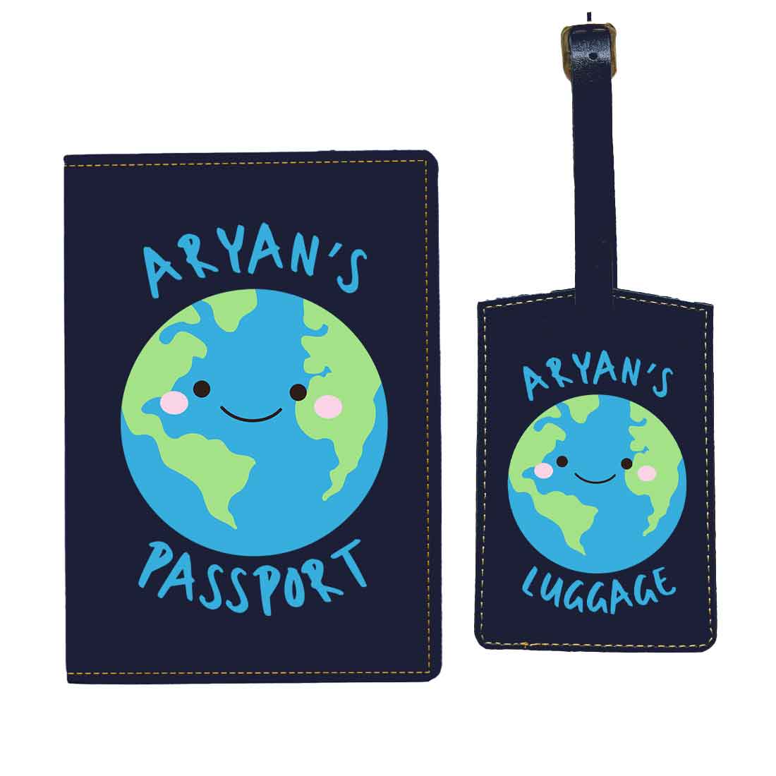 Custom Passport Case for Kids PU Leather Design Passport Cover and Luggage Tag Set - Earth - Image 16