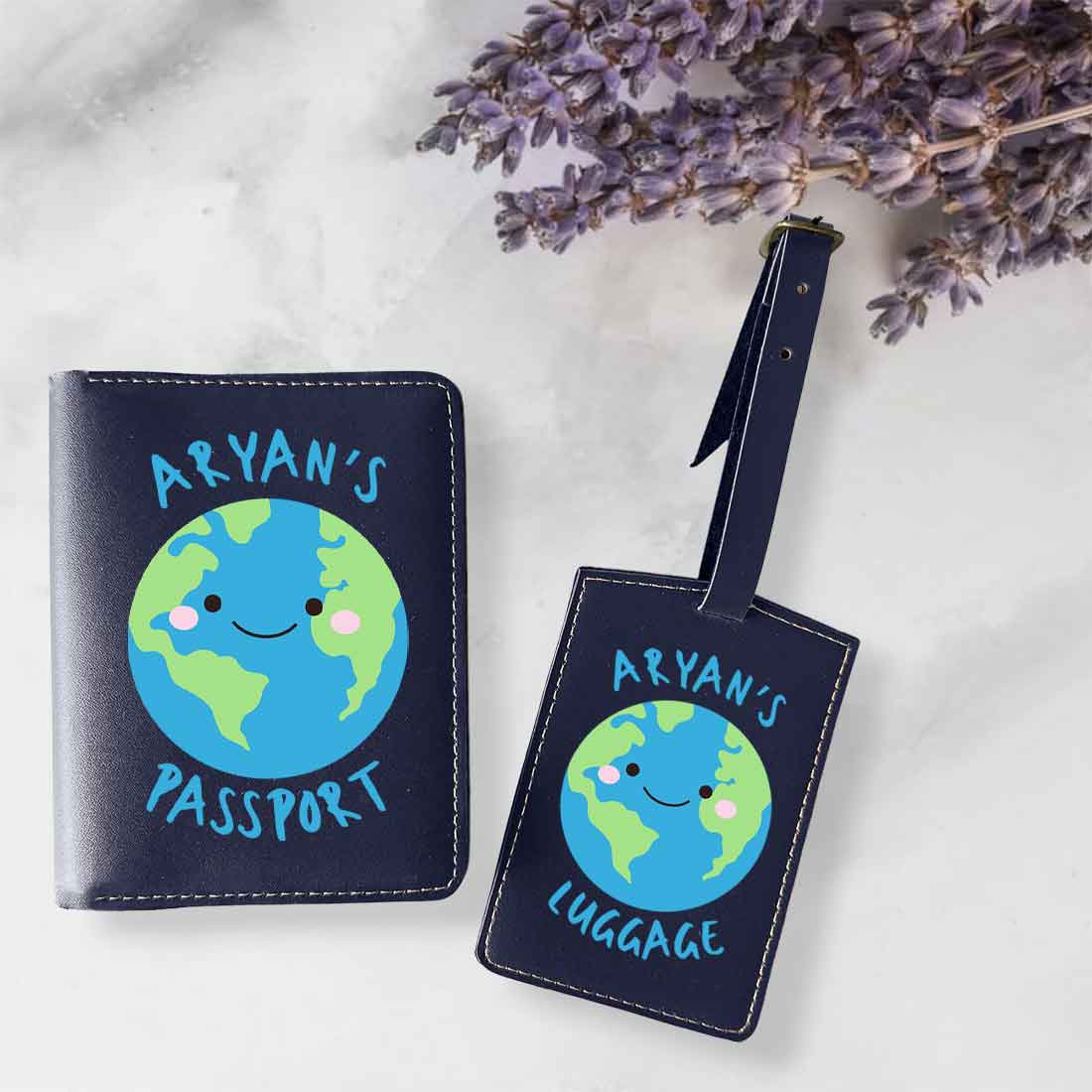 Custom Passport Case for Kids PU Leather Design Passport Cover and Luggage Tag Set - Earth - Image 18